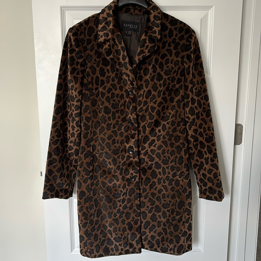 Express, Black/Brown Leopard Pea Coat Size 9/10
